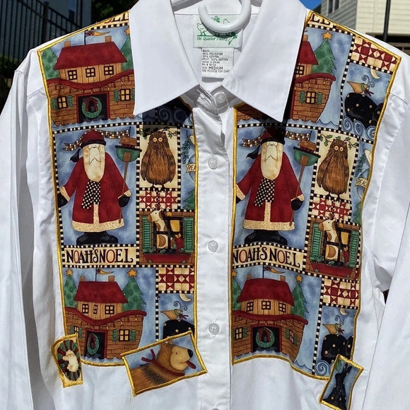 The Quacker Factory button down shirt/holiday/Noah’s Ark design size M - Picture 2 of 13